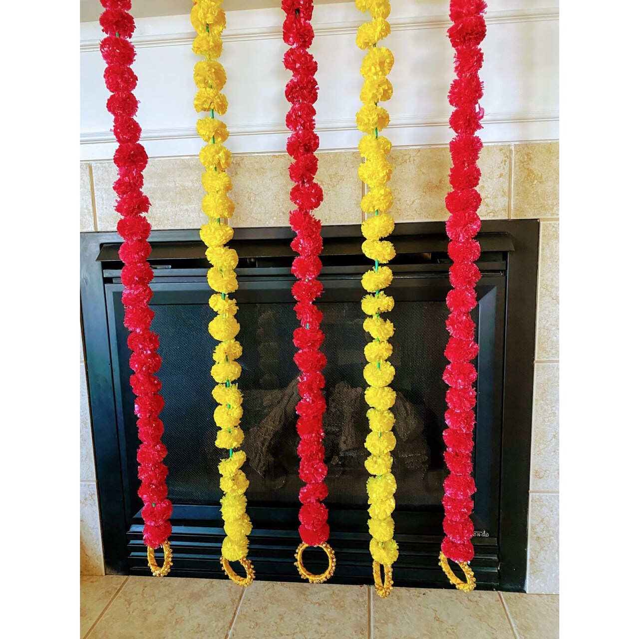 Set of 5 Marigold Strings with Ghungroo, Diwali Decoration, Indian Pakistani Wedding Decoration, Day of the Dead, Dia De Los Muertos